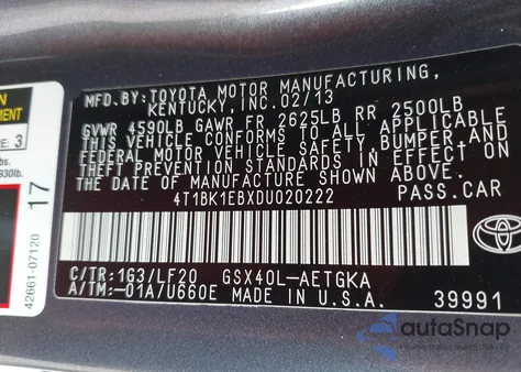2013 Toyota Avalon Xle Premium z USA, uszkodzony, nr VIN 4T1BK1EBXDU020222